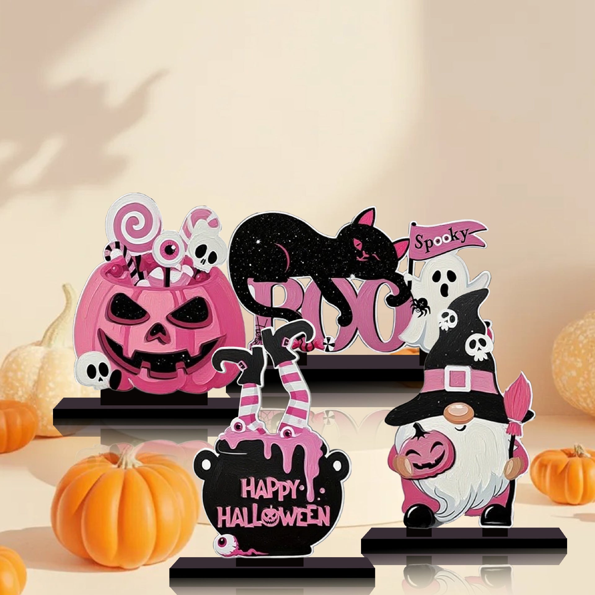 Wholesale 4pcs/pack  Pink Pumpkin Dwarf Wooden Ornaments